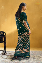 Green Satin Silk Banarasi Saree with Woven Zari Buttas