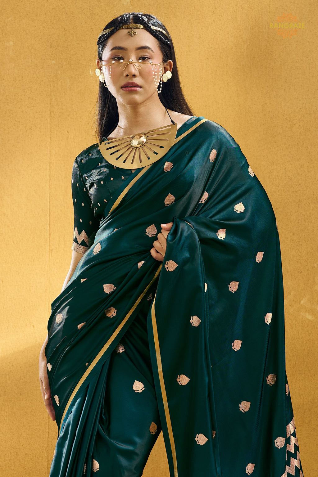 Green Satin Silk Banarasi Saree with Woven Zari Buttas