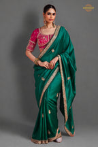 Green Embroidered Silk Saree With Designer Border