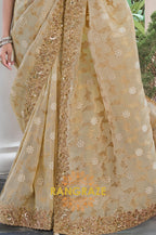 Golden Radiance Hand-Embroidered Banarasi Silk Saree