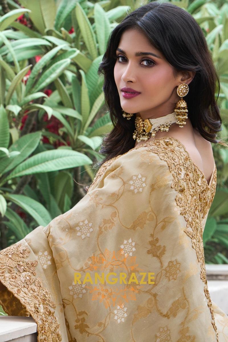 Golden Radiance Hand-Embroidered Banarasi Silk Saree