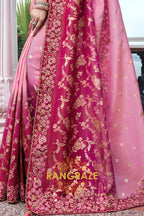 Blush Pink Banarasi Silk Saree with Fuchsia Embroidered Border