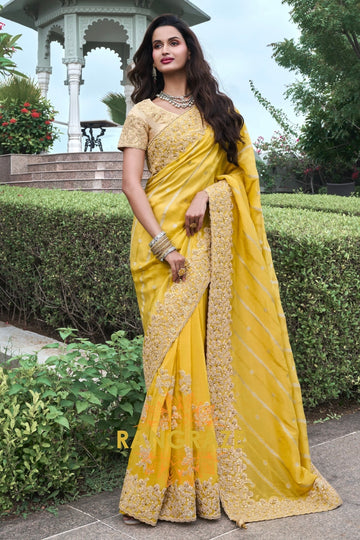 Golden Sunshine Hand-Embroidered Silk Saree