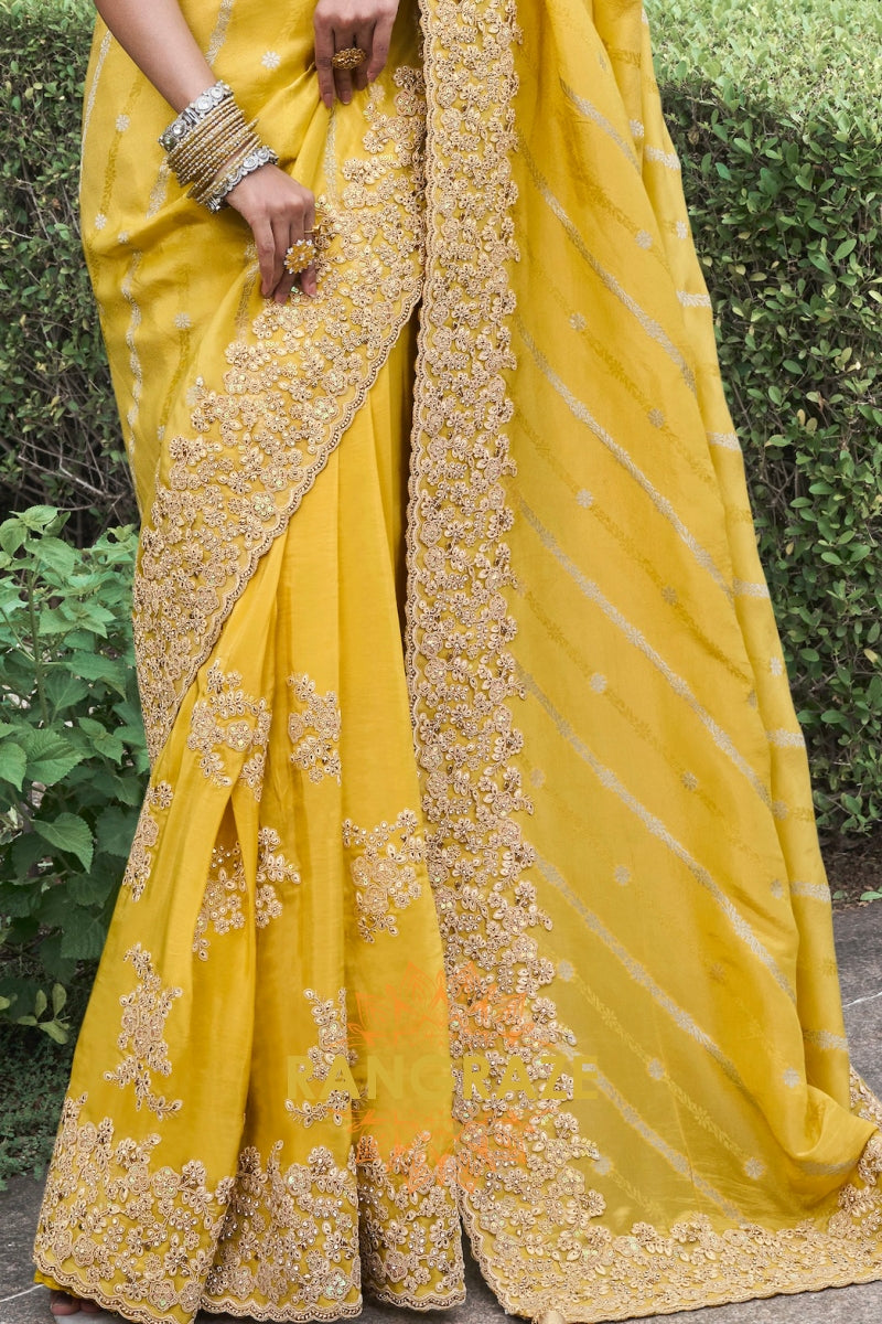 Golden Sunshine Hand-Embroidered Silk Saree
