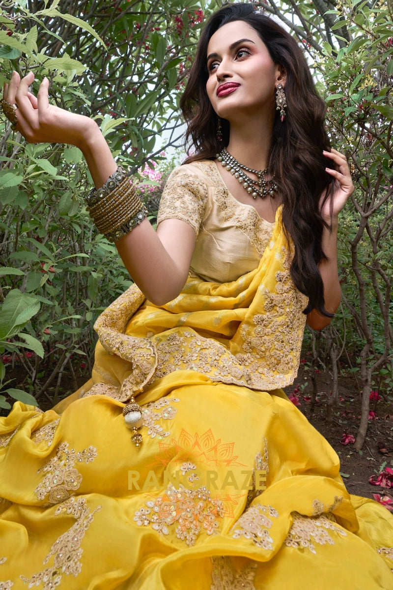 Golden Sunshine Hand-Embroidered Silk Saree