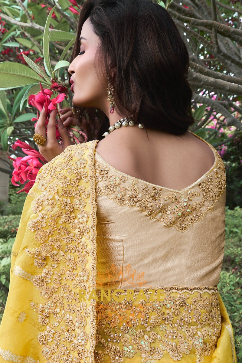 Golden Sunshine Hand-Embroidered Silk Saree