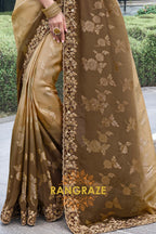 Vintage Brown Hand-Embroidered Banarasi Silk Saree