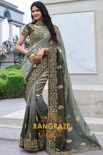 Emerald Lustre Hand-Embroidered Banarasi Silk Saree