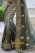 Emerald Lustre Hand-Embroidered Banarasi Silk Saree