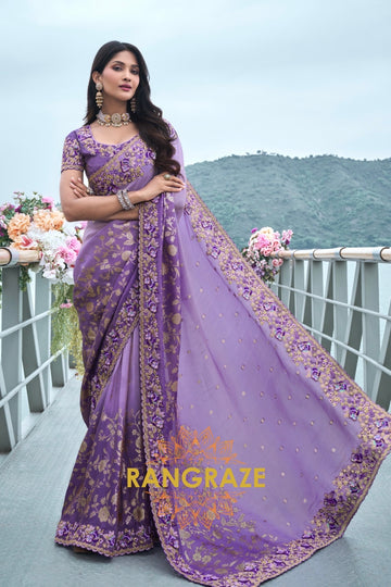 Lilac Bloom Hand-Embroidered Wedding Saree