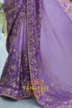 Lilac Bloom Hand-Embroidered Wedding Saree