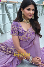 Lilac Bloom Hand-Embroidered Wedding Saree