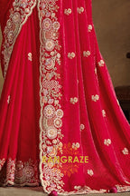 Ruby Bloom Designer Hand-Embroidered Upada Silk Saree