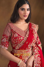 Ruby Bloom Designer Hand-Embroidered Upada Silk Saree
