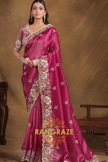 Vintage Rose Designer Hand Embroidered Saree