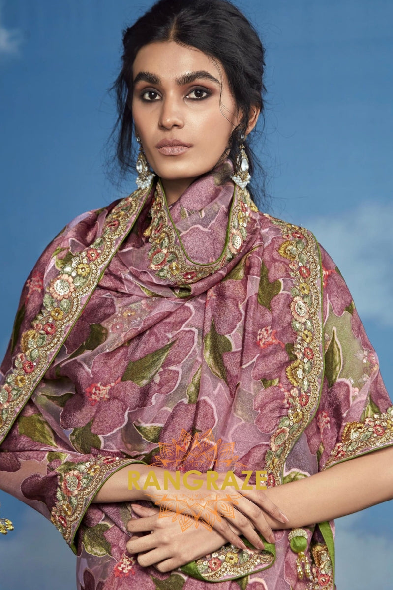 Floral Enchantment: Handwoven Embroidered Organza Saree