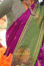 Purple and Green Two-Tone Contrast Handloom Silk Saree