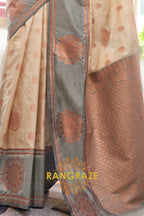Off-White and Grey Two-Tone Contrast Handloom Silk Saree