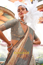 Off-White and Grey Two-Tone Contrast Handloom Silk Saree