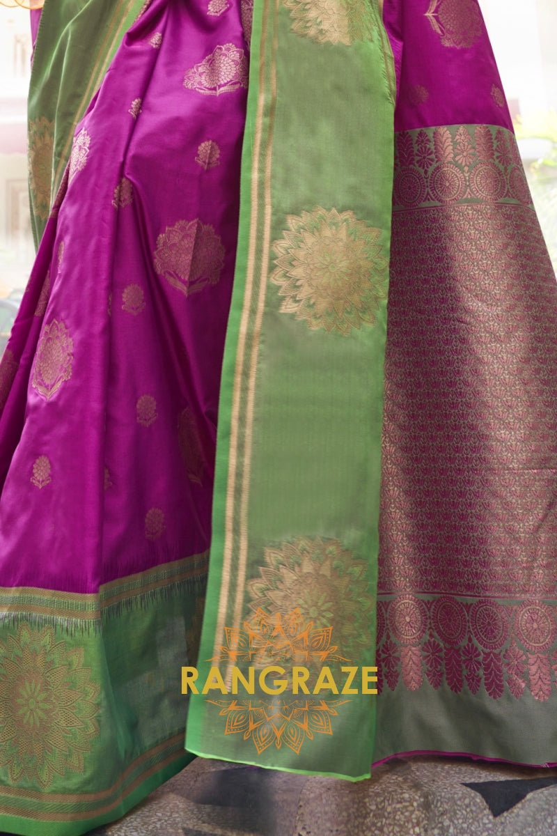 Purple and Green Two-Tone Contrast Handloom Silk Saree