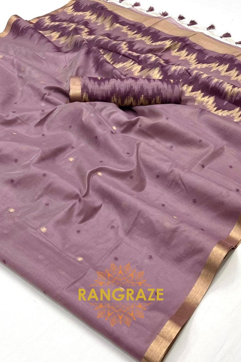 Lavender Dusk: Handloom Linen Saree