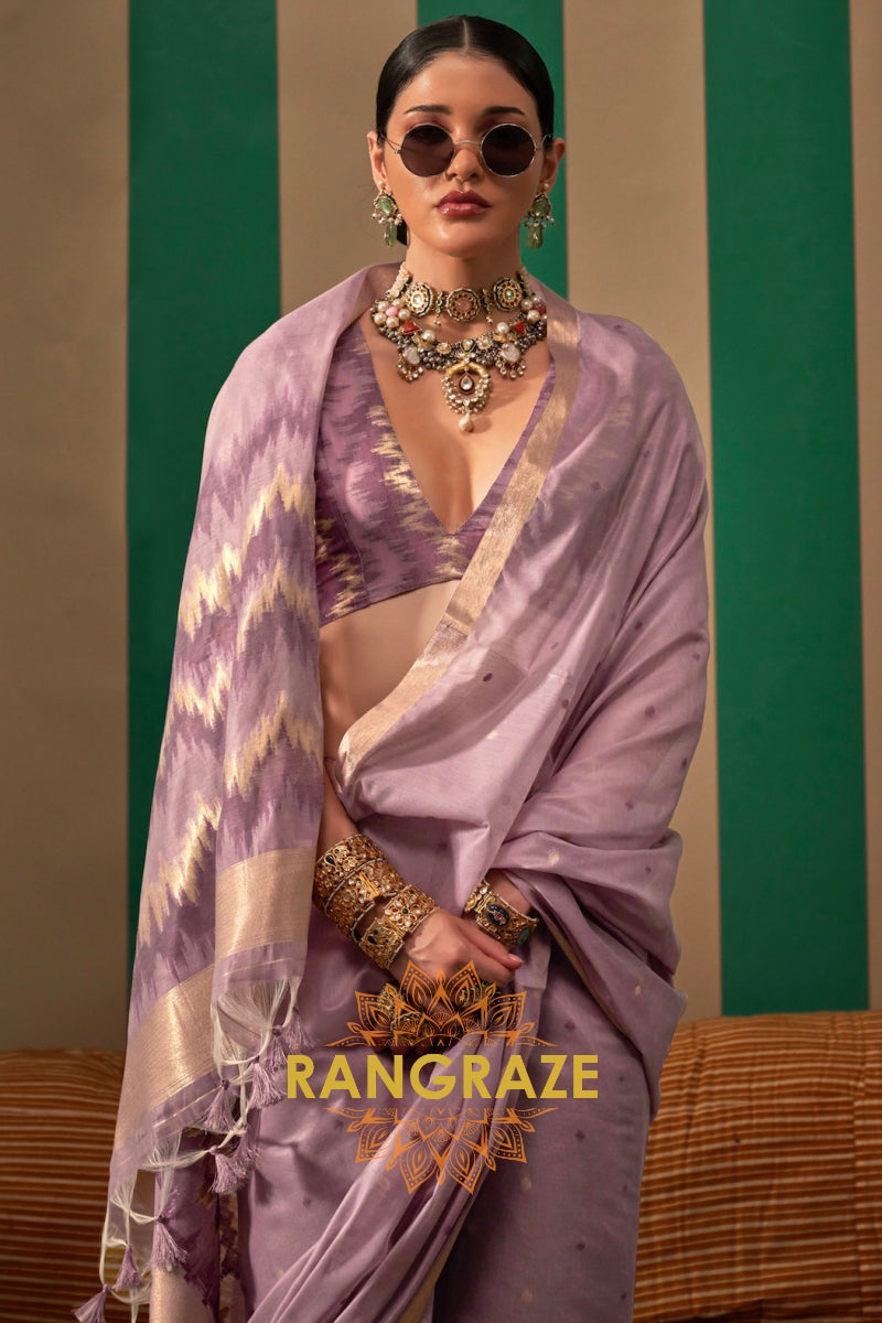 Lavender Dusk: Handloom Linen Saree