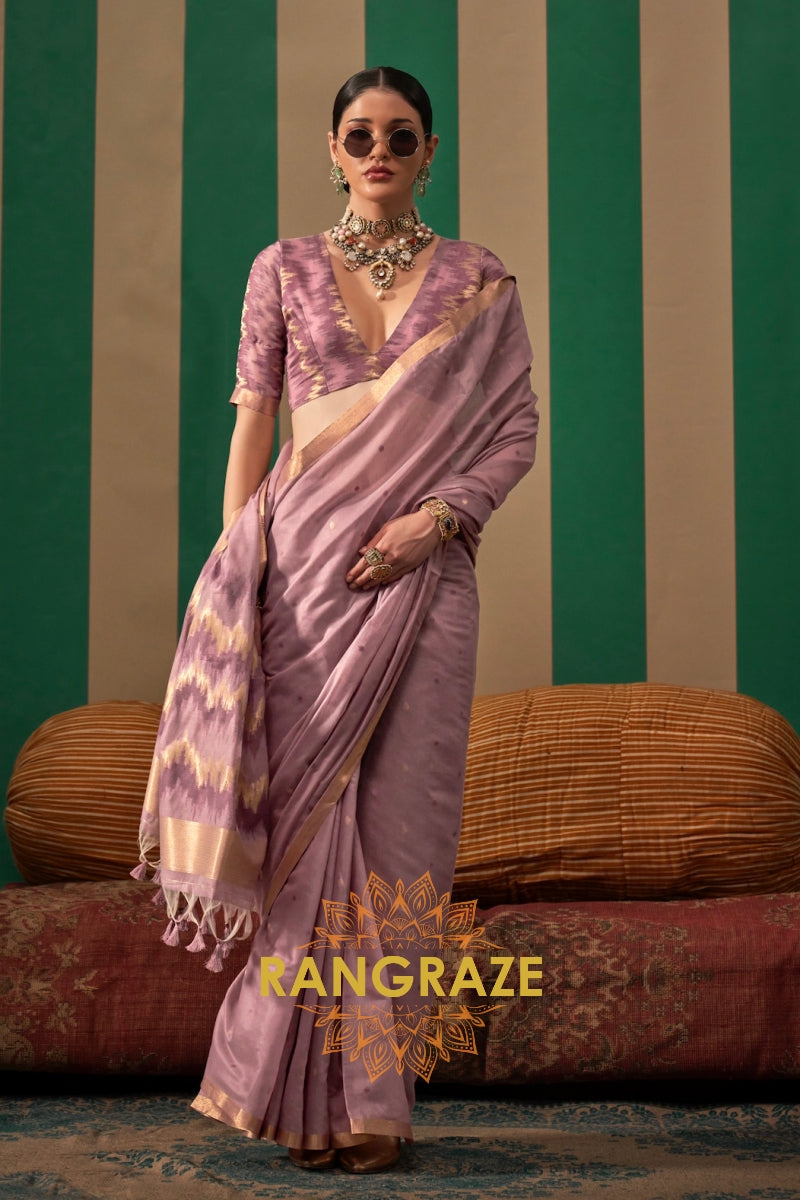 Lavender Dusk: Handloom Linen Saree