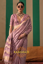 Lavender Dusk: Handloom Linen Saree