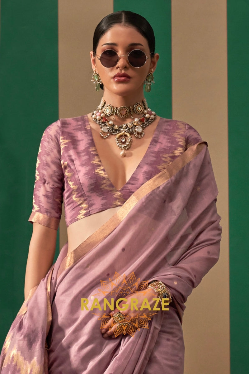 Lavender Dusk: Handloom Linen Saree