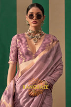 Lavender Dusk: Handloom Linen Saree