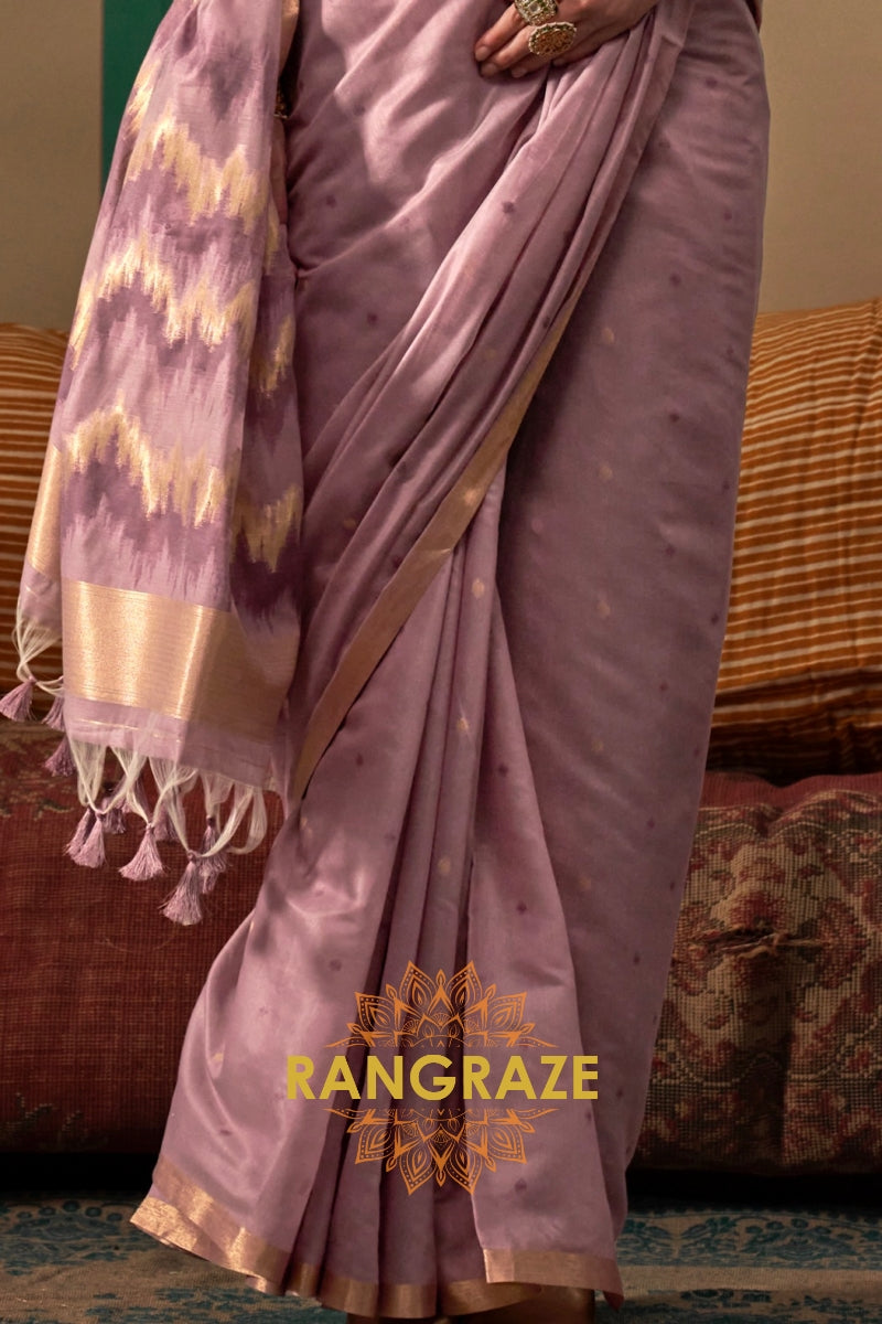Lavender Dusk: Handloom Linen Saree