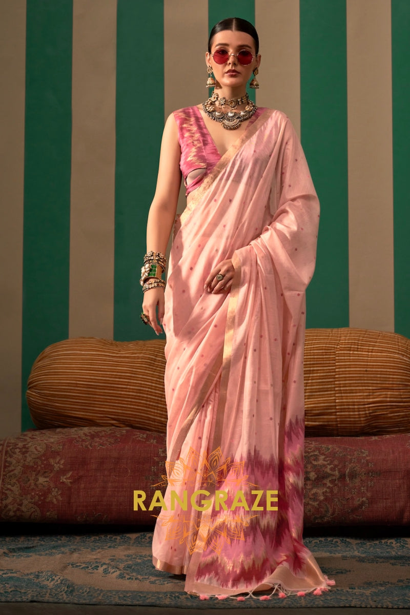 Blush Petal: Handloom Linen Saree