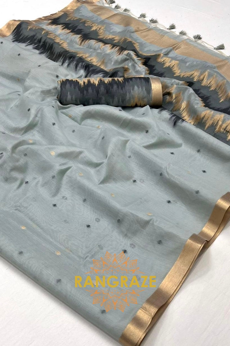 Slate Elegance: Handloom Linen Saree