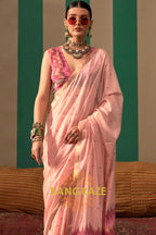 Blush Petal: Handloom Linen Saree