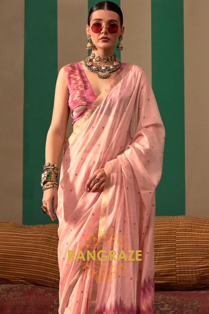 Blush Petal: Handloom Linen Saree