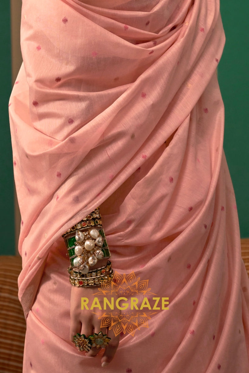 Blush Petal: Handloom Linen Saree
