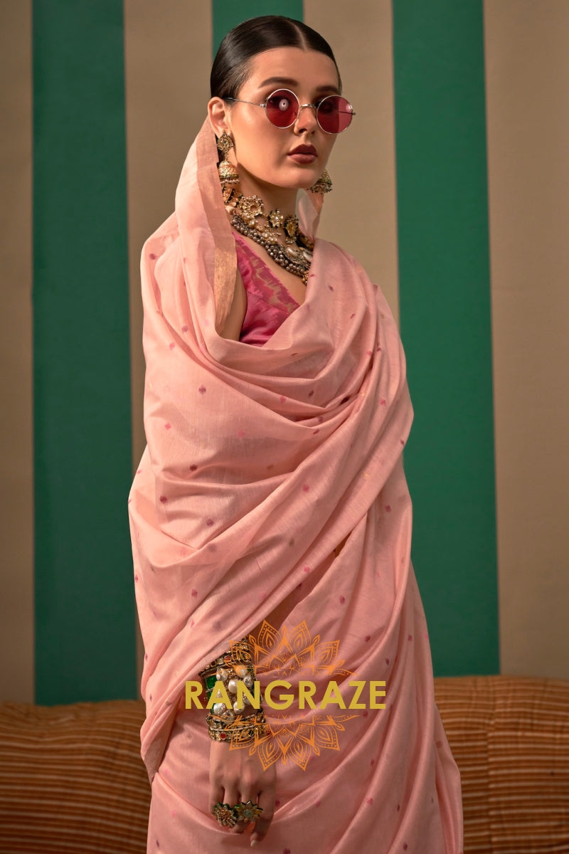 Blush Petal: Handloom Linen Saree
