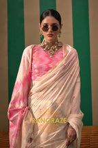 Ivory Blossom: Handloom Linen Saree