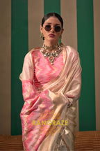 Ivory Blossom: Handloom Linen Saree