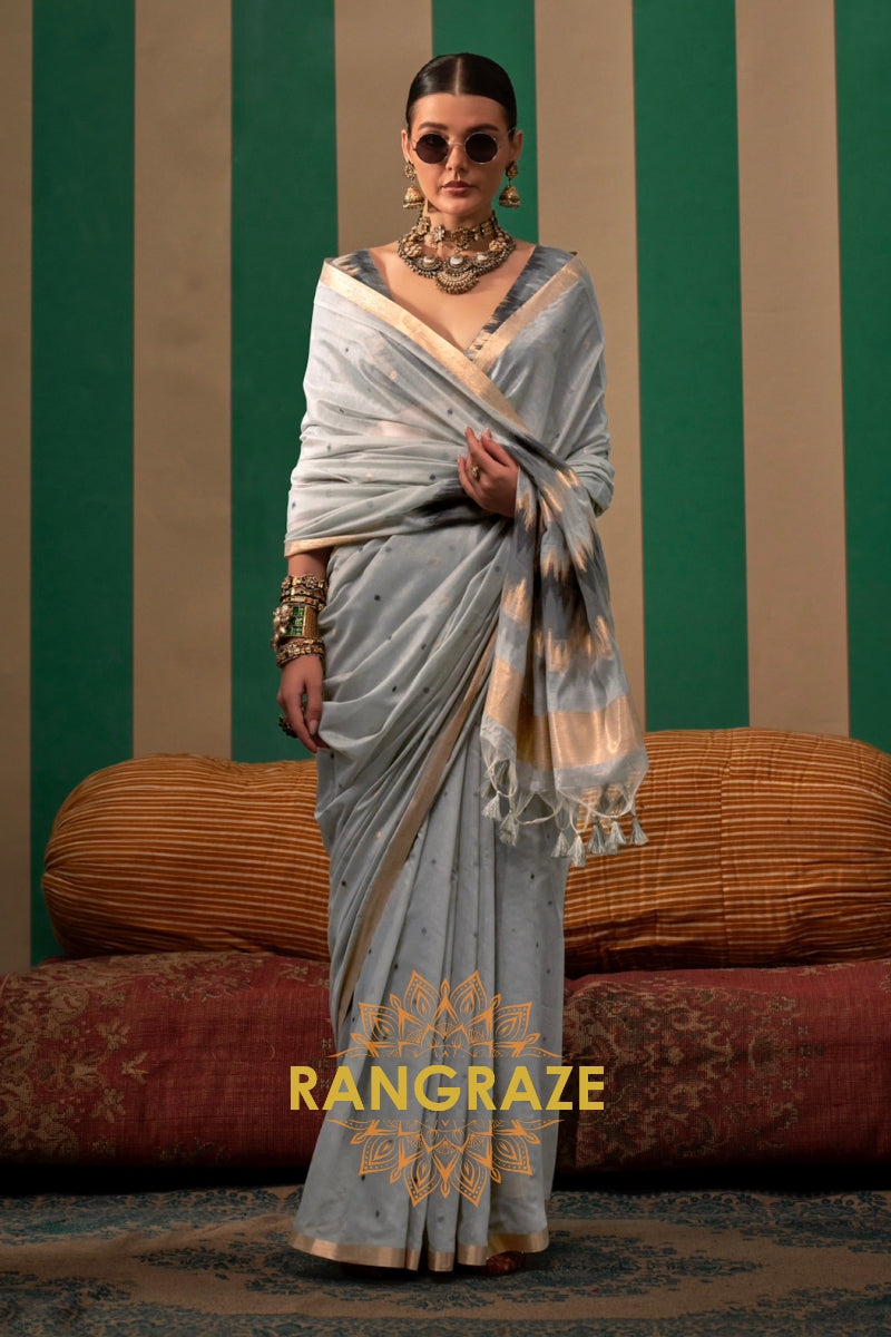 Slate Elegance: Handloom Linen Saree