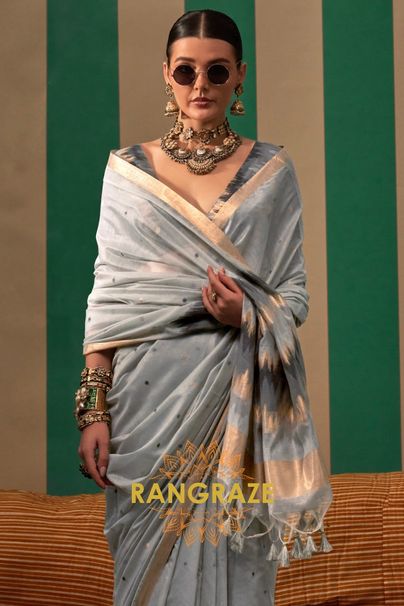 Slate Elegance: Handloom Linen Saree