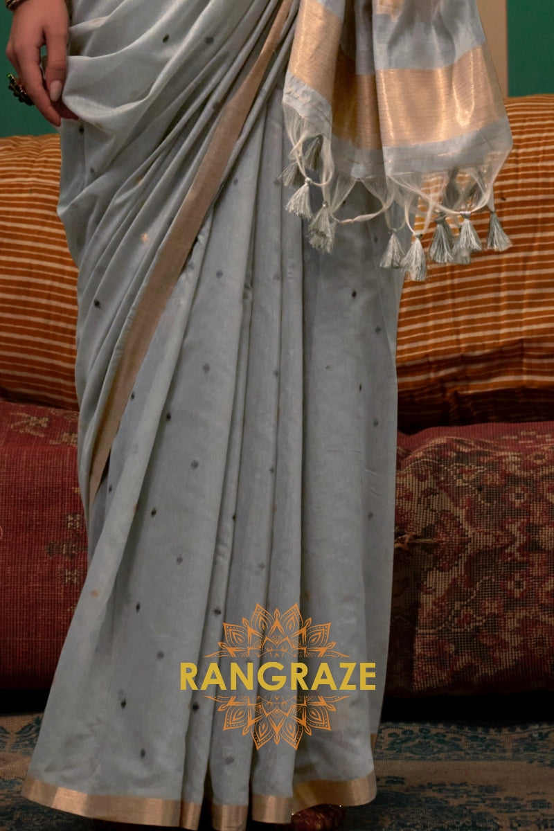 Slate Elegance: Handloom Linen Saree