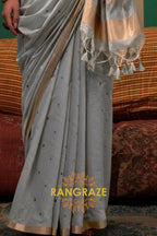 Slate Elegance: Handloom Linen Saree