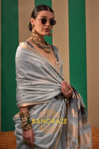 Slate Elegance: Handloom Linen Saree