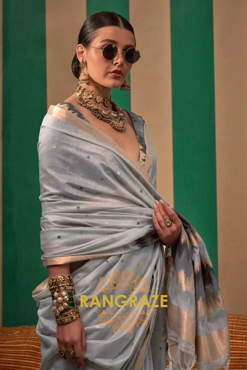 Slate Elegance: Handloom Linen Saree