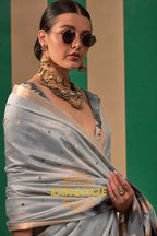 Slate Elegance: Handloom Linen Saree