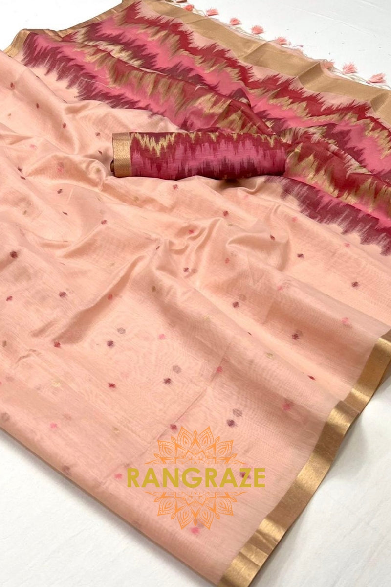 Blush Petal: Handloom Linen Saree