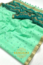 Seafoam Cascade: Handloom Linen Saree