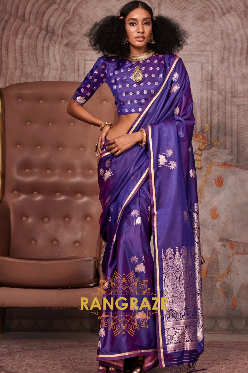 Regal Purple Satin Handloom Weaving Silk Saree with Pichwai Zari Design