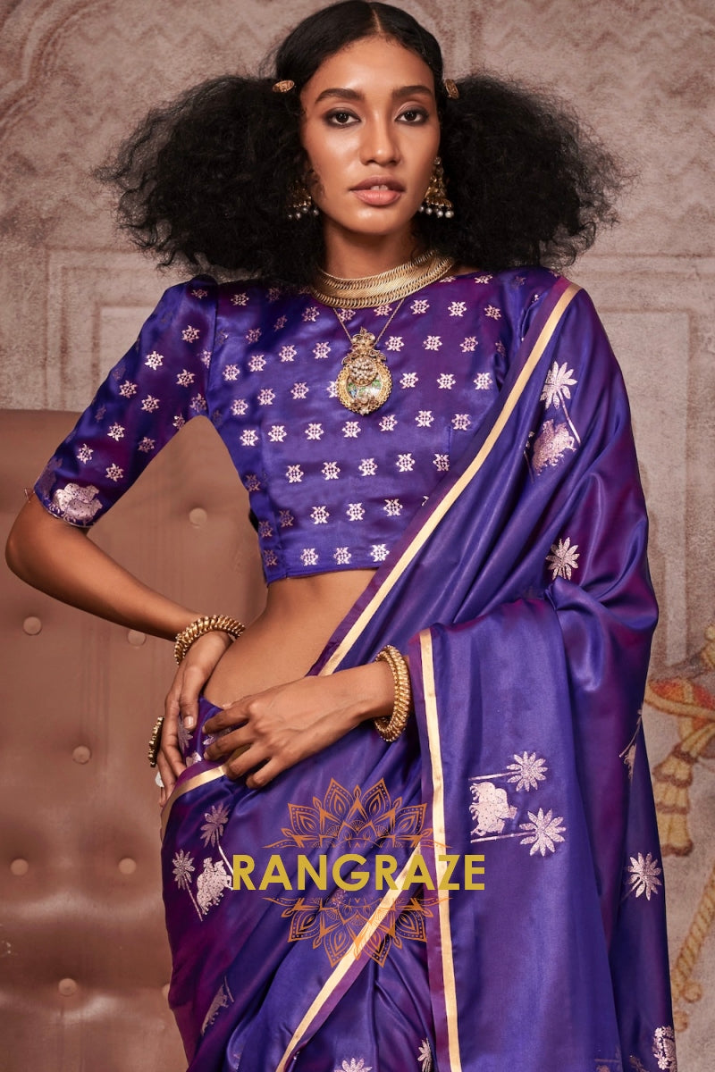Regal Purple Satin Handloom Weaving Silk Saree with Pichwai Zari Design